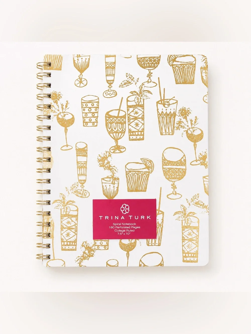 Trina Turk White & Gold Cocktail Spiral Notebook